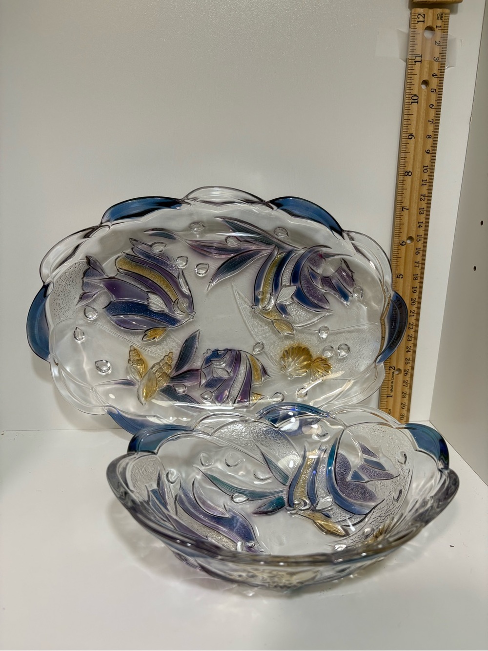 Vintage Mikasa Savoir Vivre Key Largo Tropical Fish glass platter and bowl set